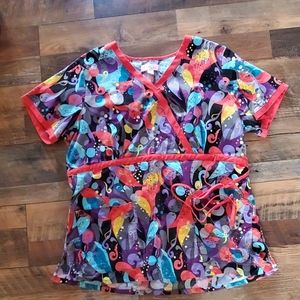 Koi mock wrap scrub top